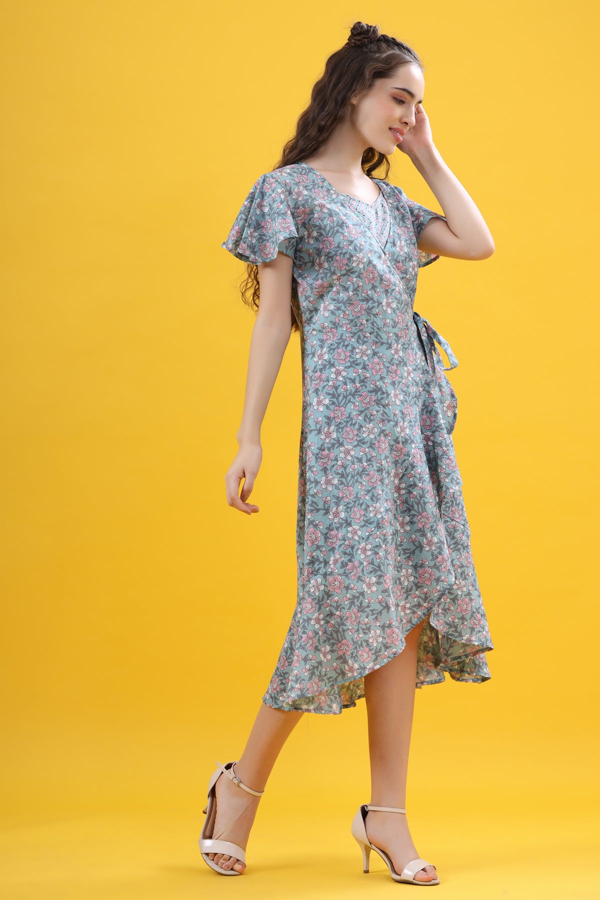 Aqua Bliss on Wrap-Around Cotton Dress