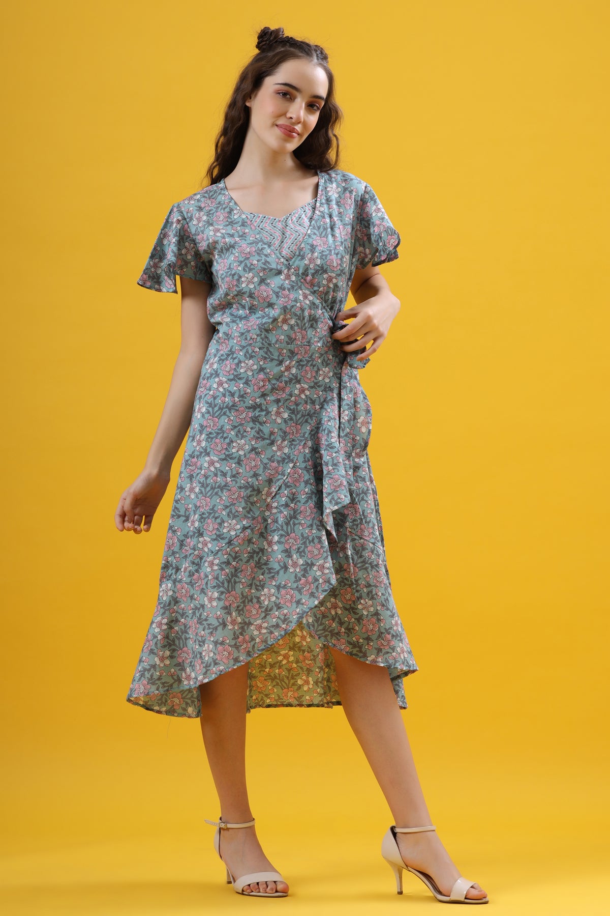 Aqua Bliss on Wrap-Around Cotton Dress