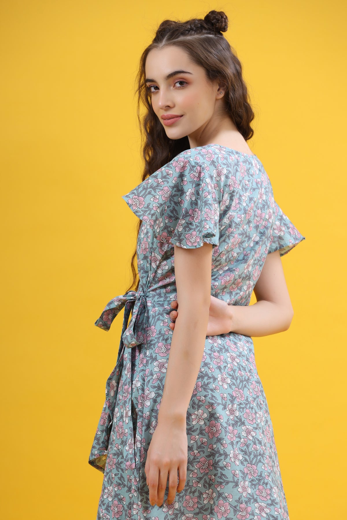 Aqua Bliss on Wrap-Around Cotton Dress