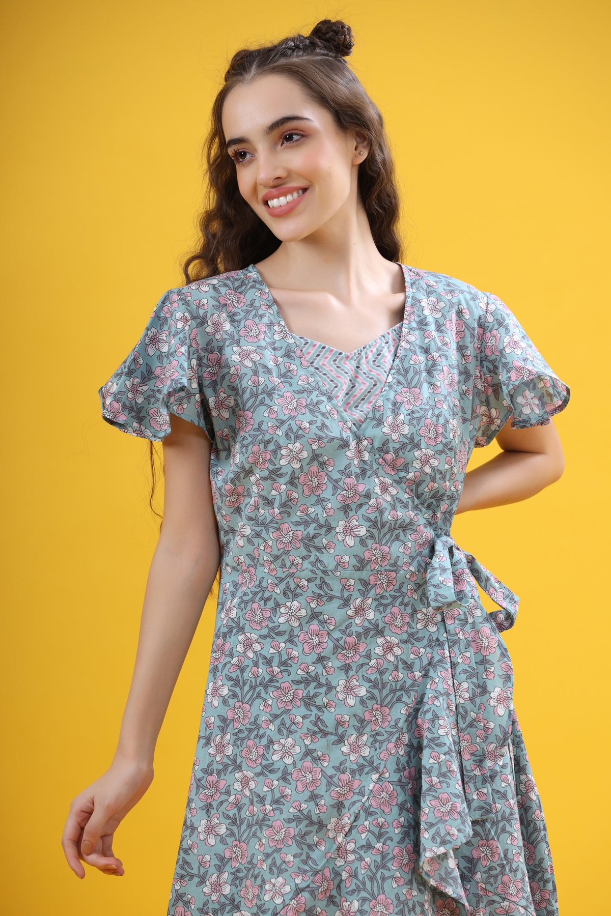 Aqua Bliss on Wrap-Around Cotton Dress
