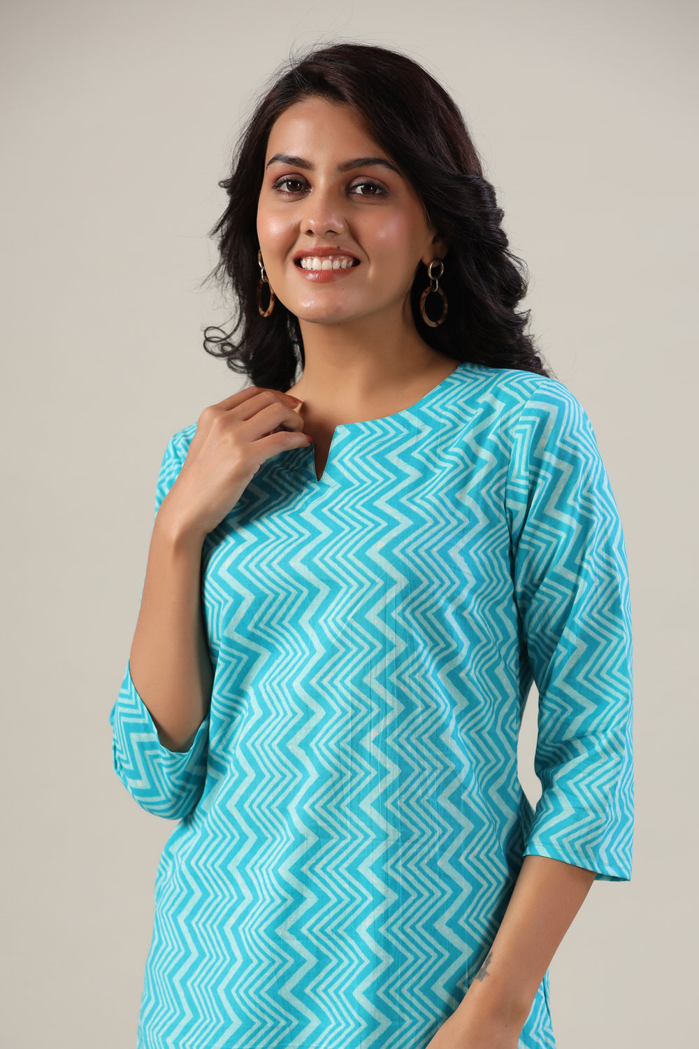 Zig-Zag Blue Cotton Flex Palazzo Loungewear Set
