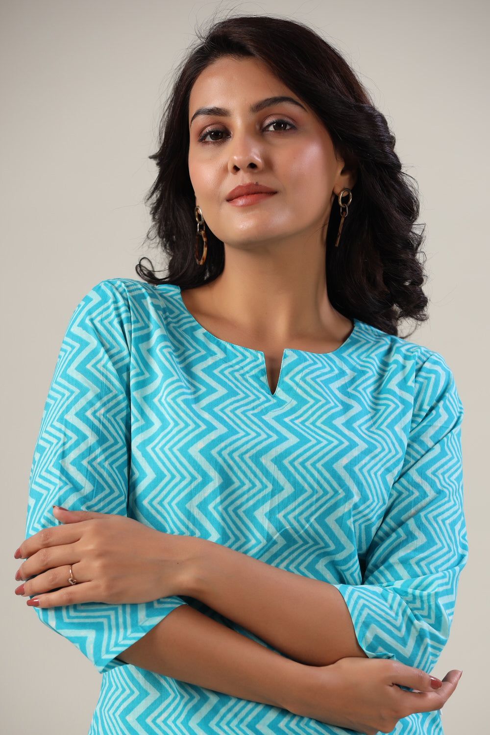 Zig-Zag Blue Cotton Flex Palazzo Loungewear Set