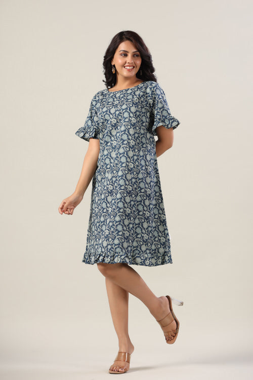 Indigo Jaal Cotton Dress
