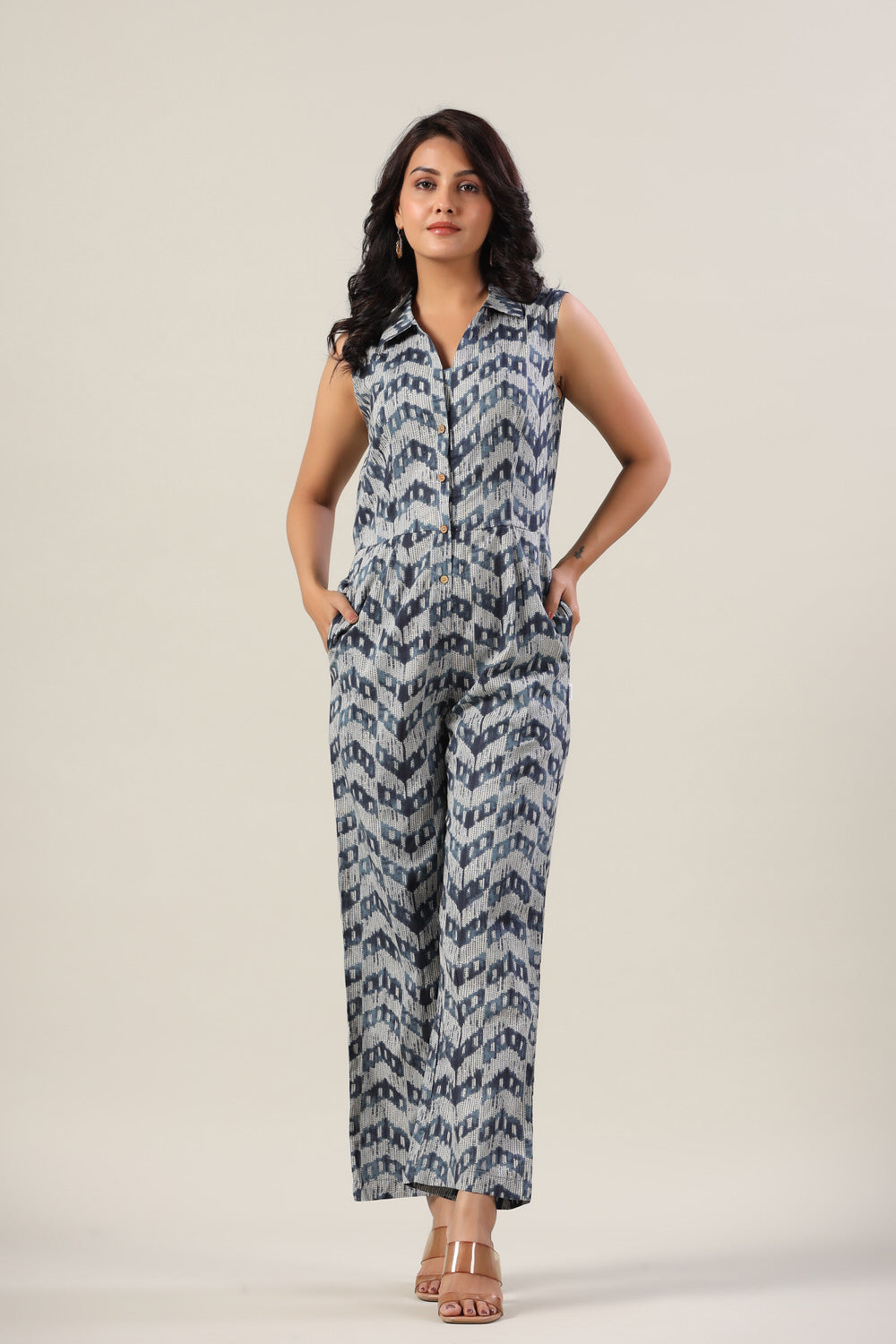 Indigo Shibori Print on Cotton Jumpsuit