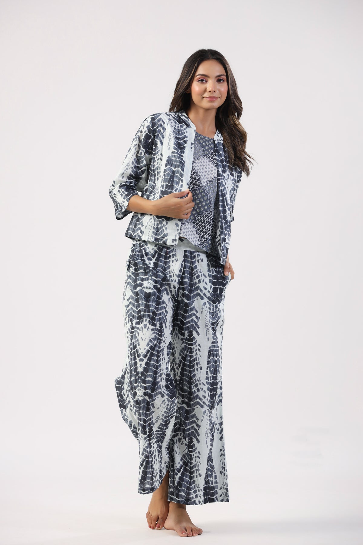 Ink and Ivory Shibori Cotton Three Piece Set
