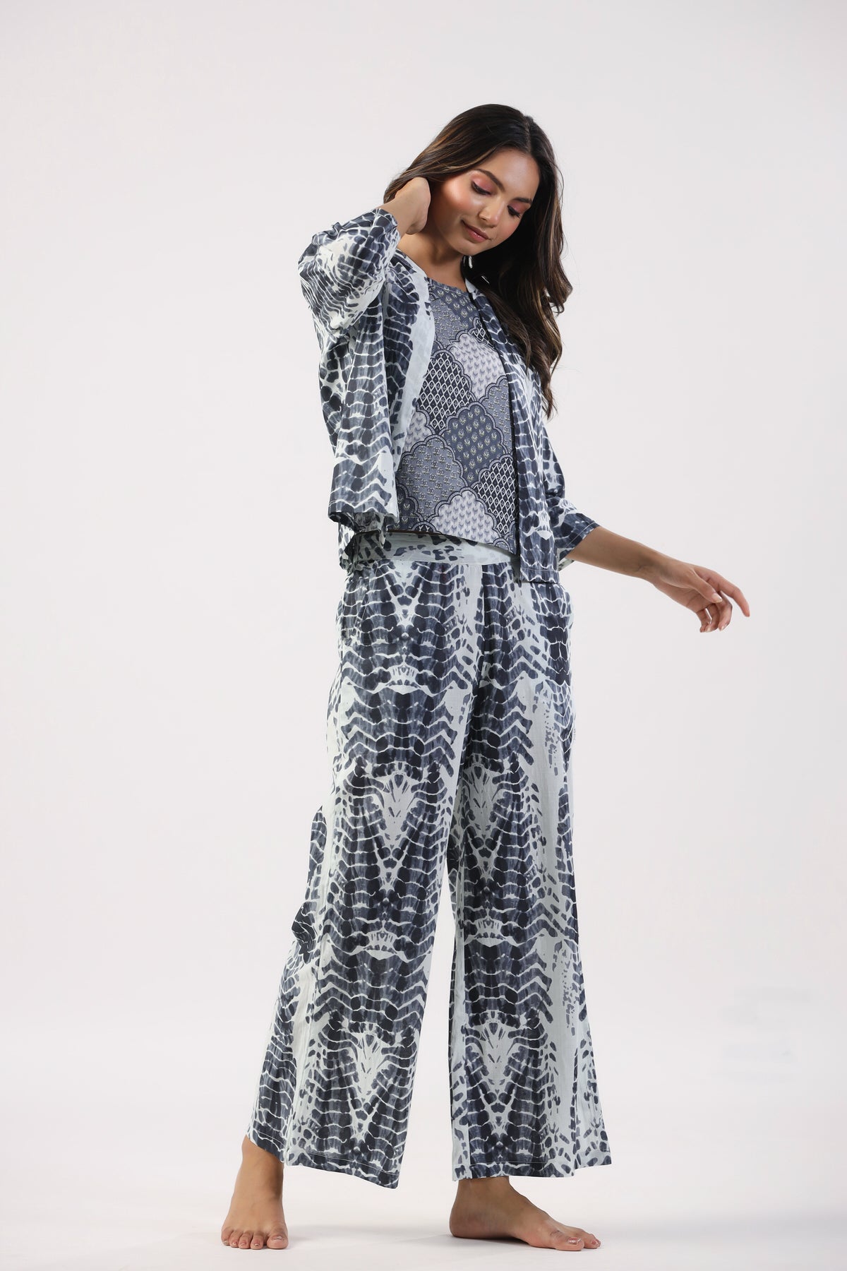 Ink and Ivory Shibori Cotton Three Piece Set