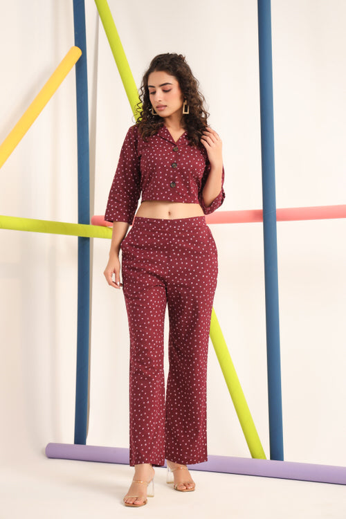 Polka Dots on Maroon Cotton Co-ord Set