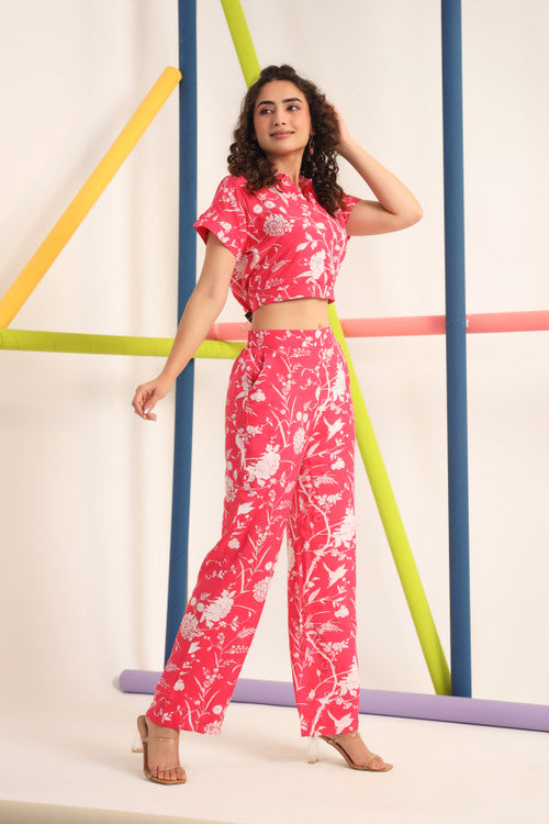 White Twines on Pink Cotton Co-ord Set