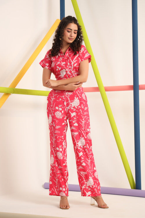 White Twines on Pink Cotton Co-ord Set