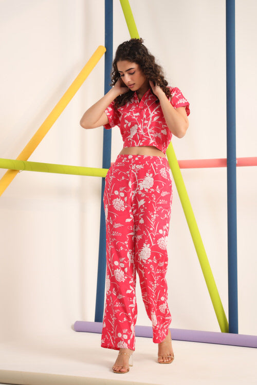 White Twines on Pink Cotton Co-ord Set