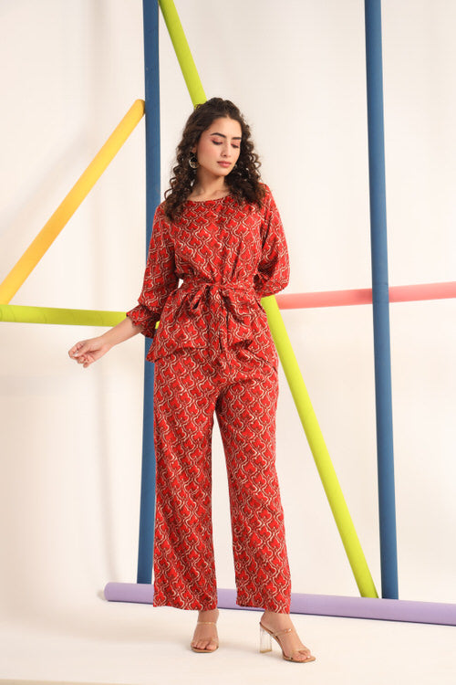 Jharokha on Maroon Russian Silk Co-ord Set