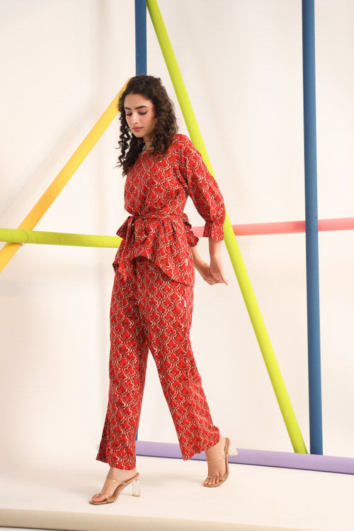 Jharokha on Maroon Russian Silk Co-ord Set