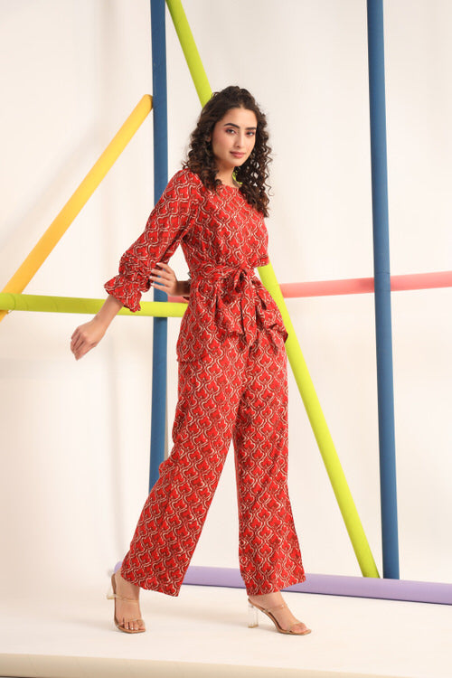 Jharokha on Maroon Russian Silk Co-ord Set