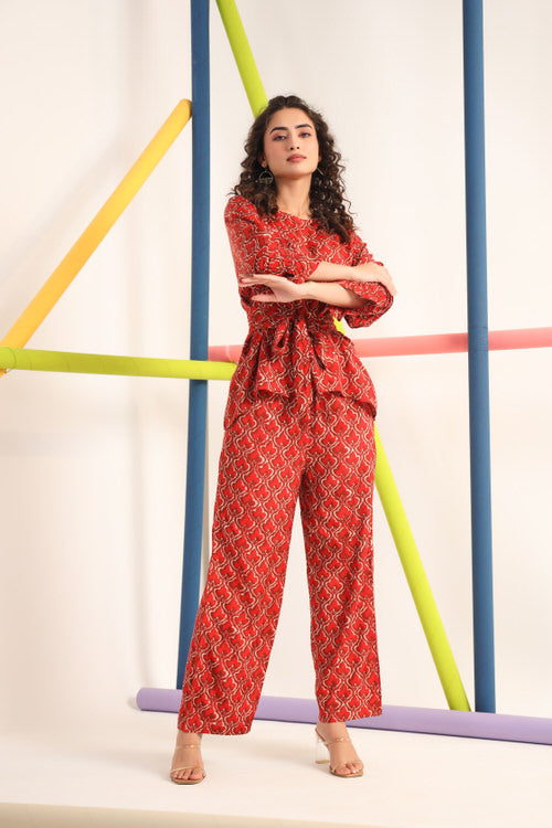 Jharokha on Maroon Russian Silk Co-ord Set