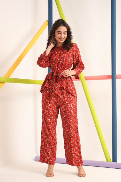 Jharokha on Maroon Russian Silk Co-ord Set
