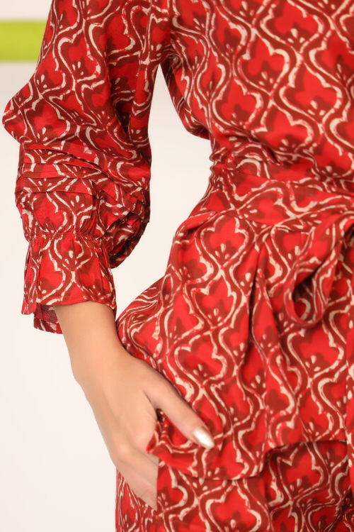 Jharokha on Maroon Russian Silk Co-ord Set