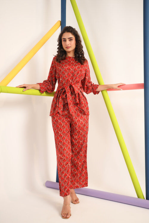 Jharokha on Maroon Russian Silk Co-ord Set