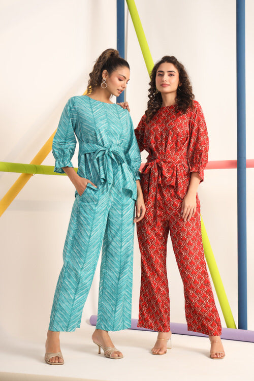 Jharokha on Maroon Russian Silk Co-ord Set