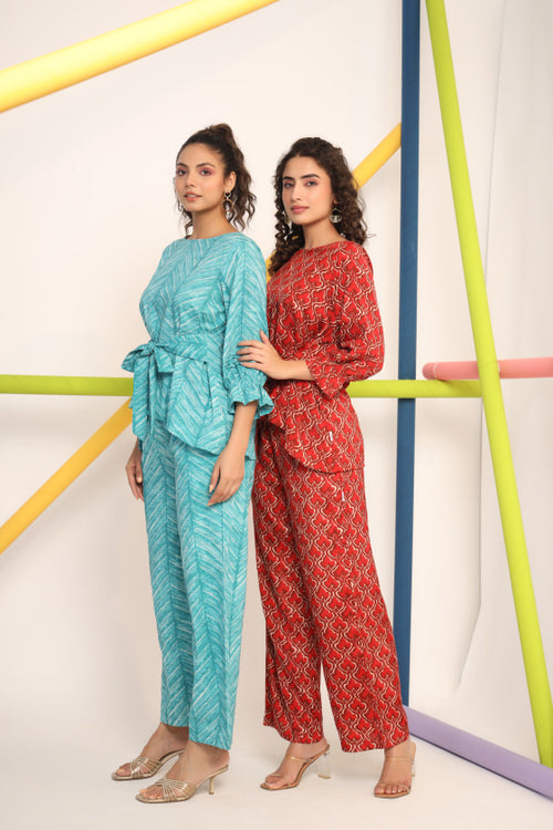 Jharokha on Maroon Russian Silk Co-ord Set