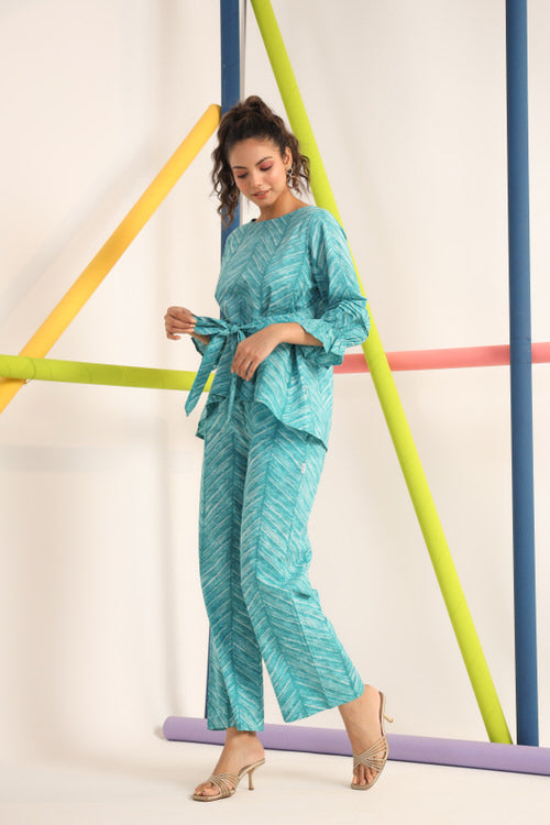 Turquoise Shibori on Cotton Co-ord Set