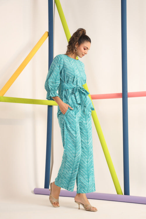 Turquoise Shibori on Cotton Co-ord Set