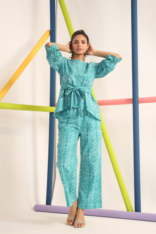 Turquoise Shibori on Cotton Co-ord Set