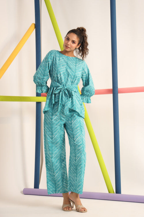 Turquoise Shibori on Cotton Co-ord Set