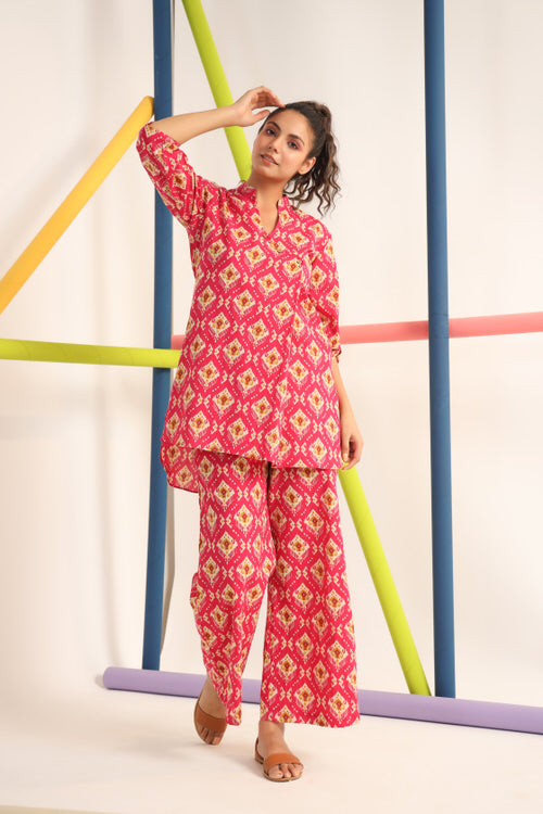 Ikat on Pink Cotton Co-ord Set