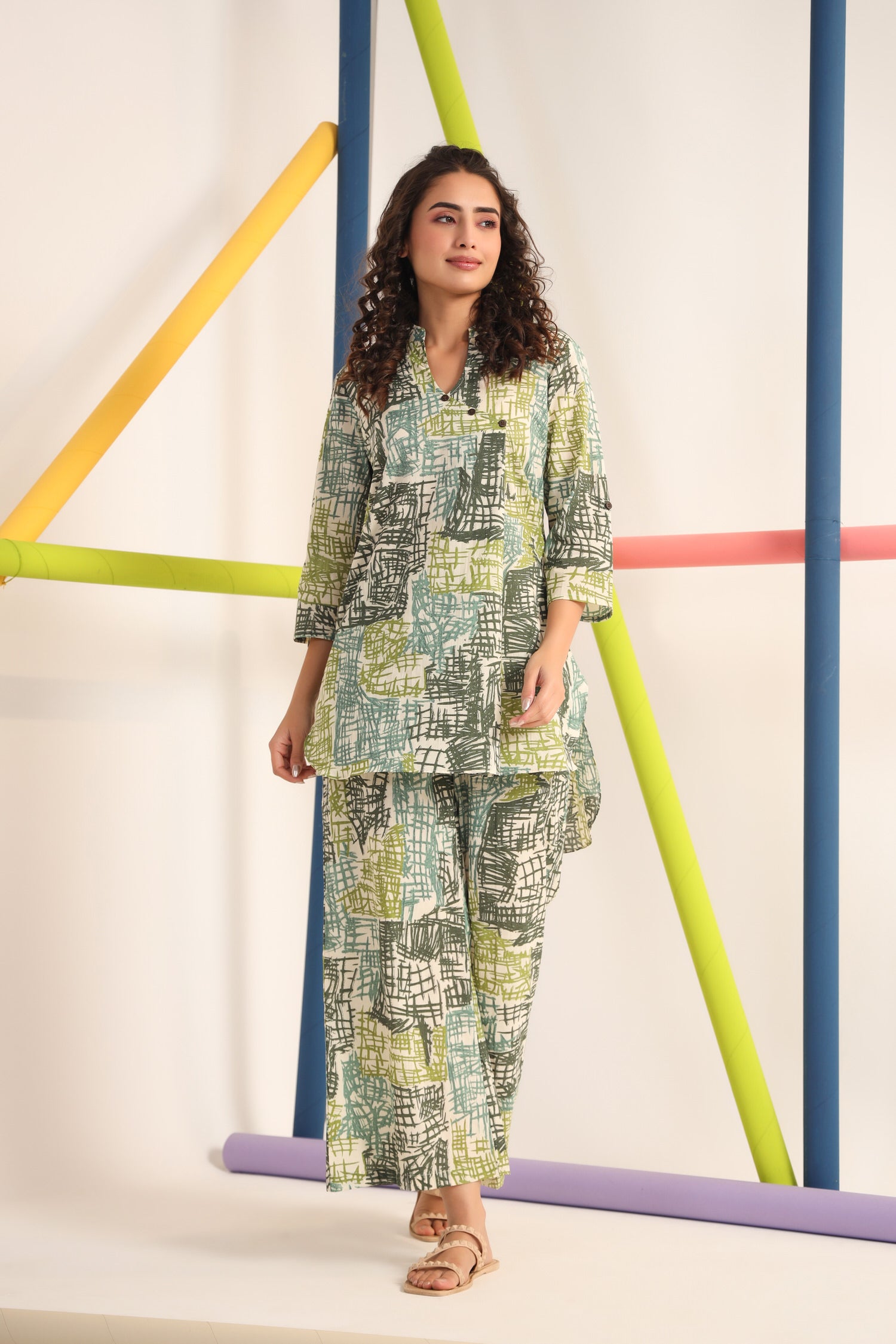 Scribble Greens on Cotton Co-ord Set