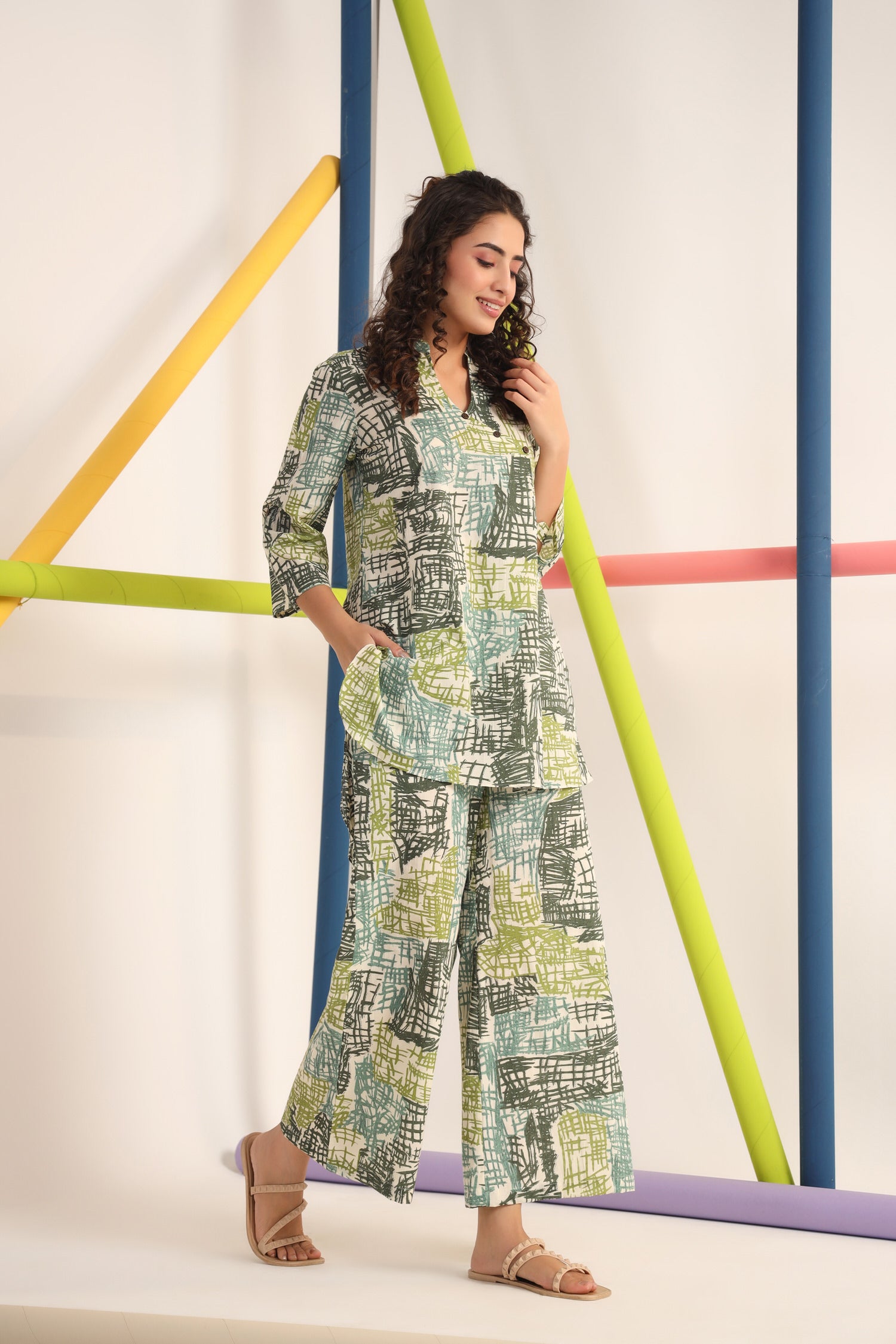 Scribble Greens on Cotton Co-ord Set