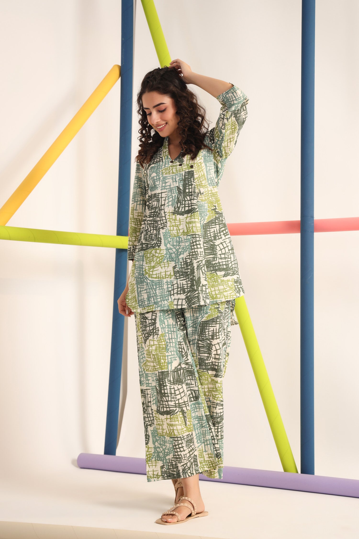 Scribble Greens on Cotton Co-ord Set