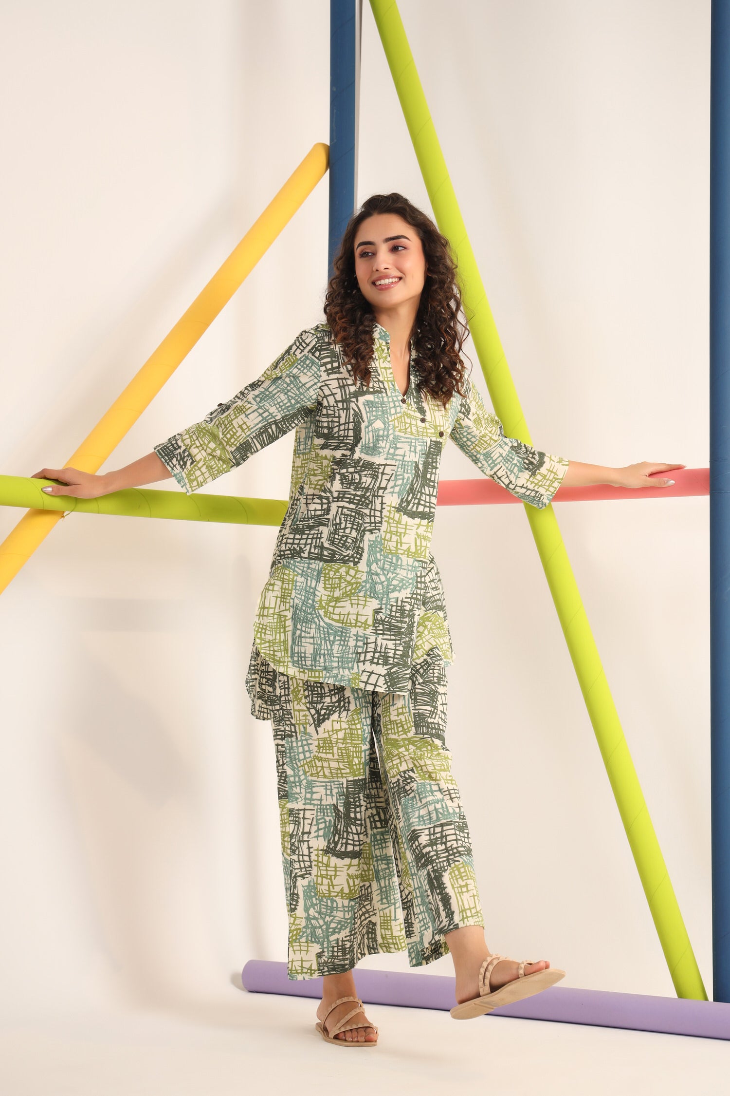 Scribble Greens on Cotton Co-ord Set