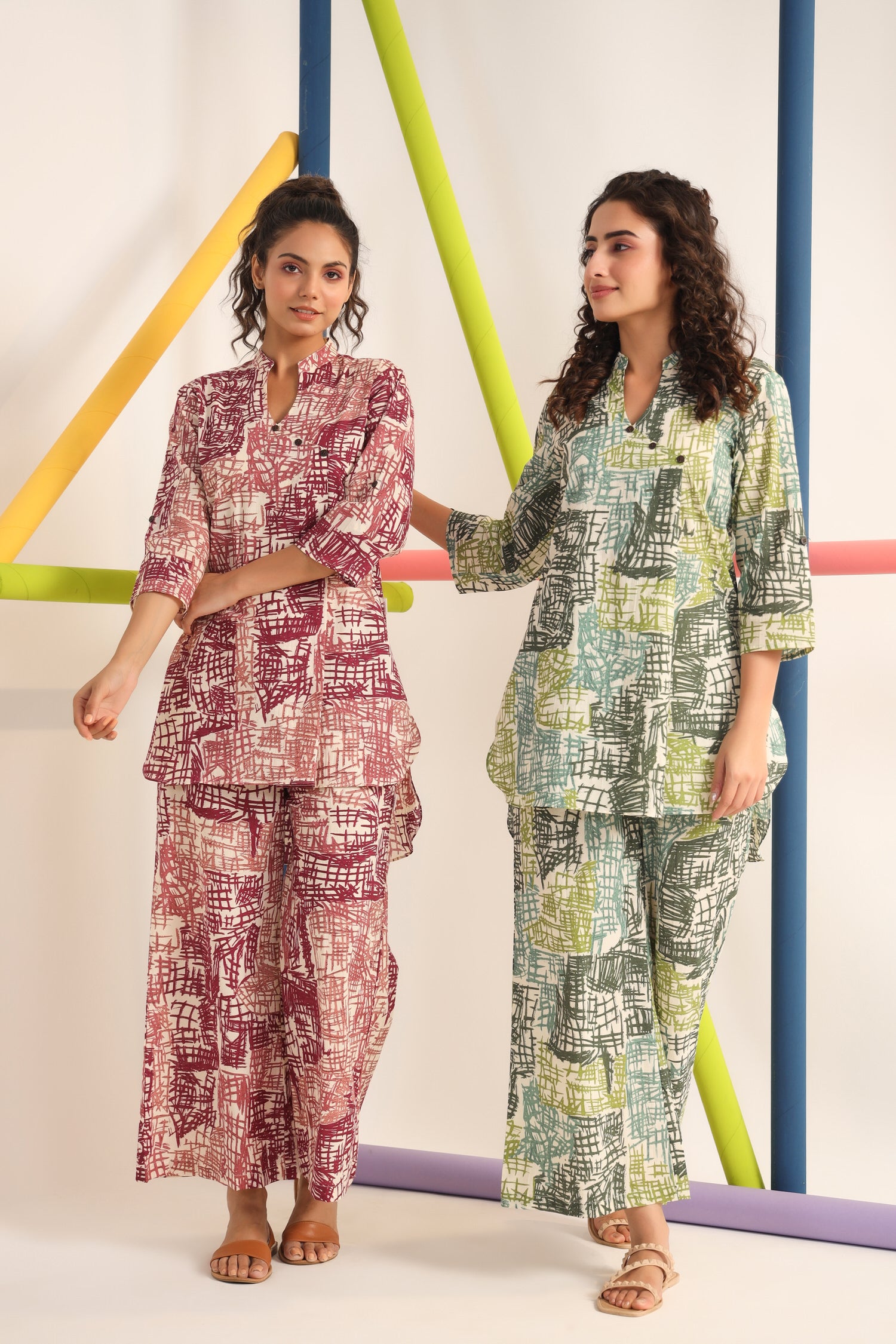 Scribble Greens on Cotton Co-ord Set