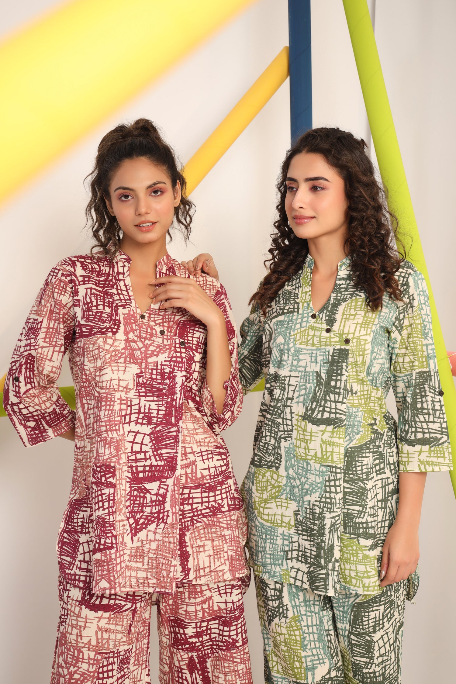 Scribble Greens on Cotton Co-ord Set