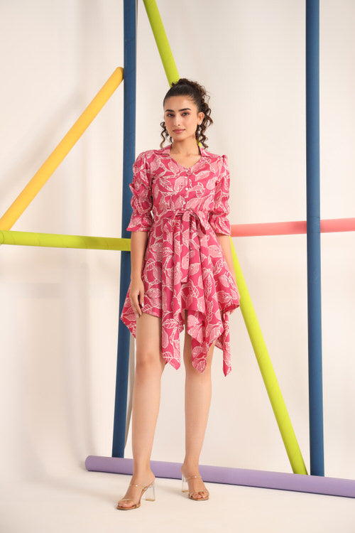 Scattered Leaves on Russian Silk Mini Dress