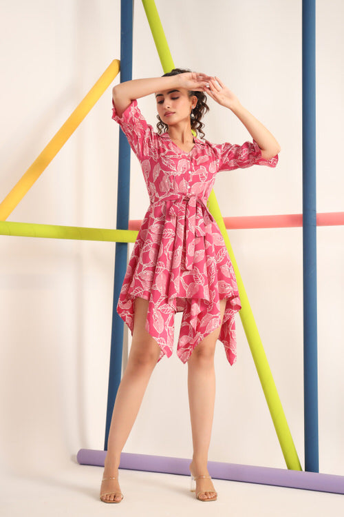 Scattered Leaves on Russian Silk Mini Dress