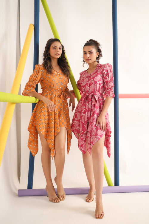 Scattered Leaves on Russian Silk Mini Dress