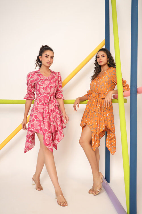 Scattered Leaves on Russian Silk Mini Dress
