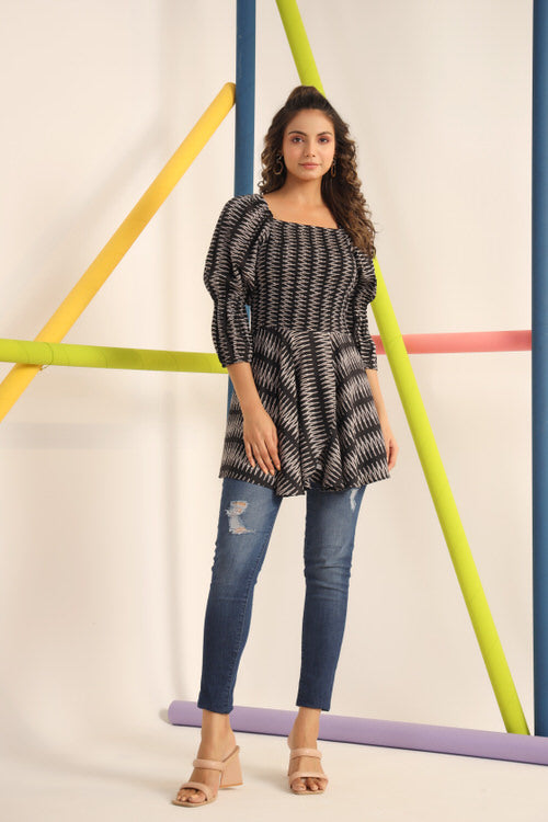 Zigzag Black Russian Silk Top