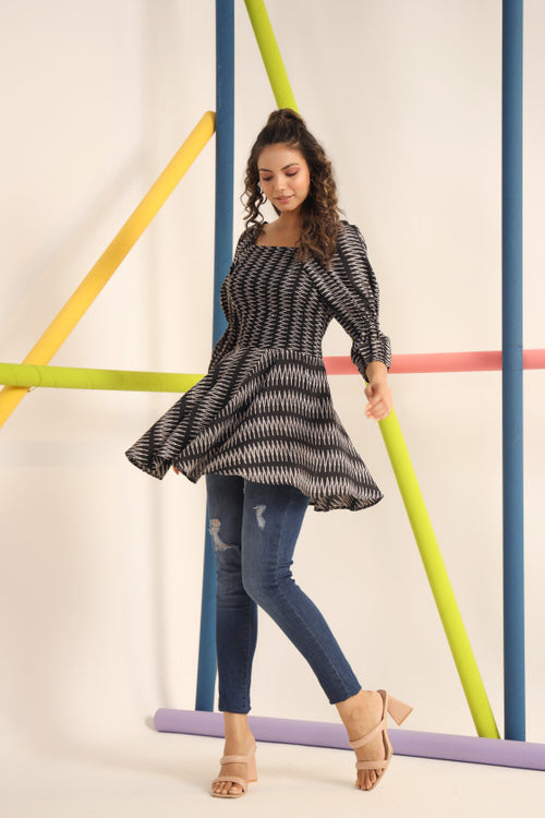 Zigzag Black Russian Silk Top