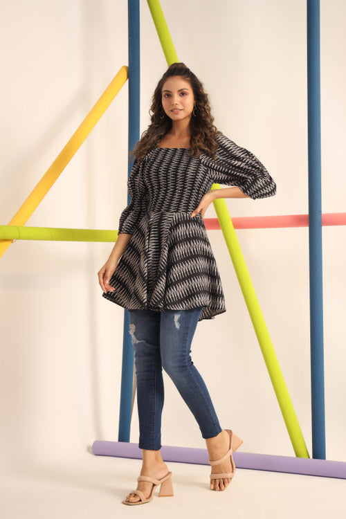 Zigzag Black Russian Silk Top