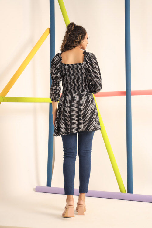 Zigzag Black Russian Silk Top