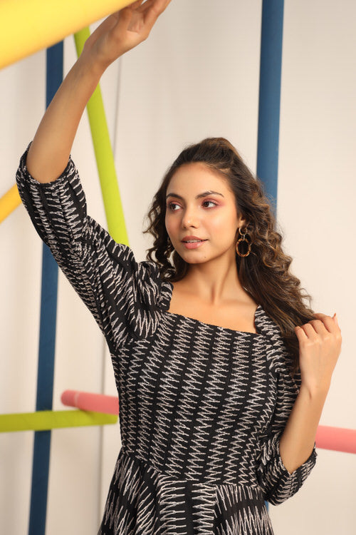 Zigzag Black Russian Silk Top