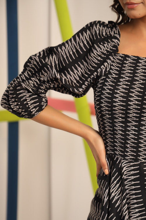 Zigzag Black Russian Silk Top