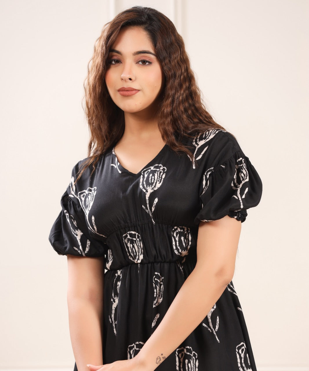 Black Rose Russian Silk Mini Dress