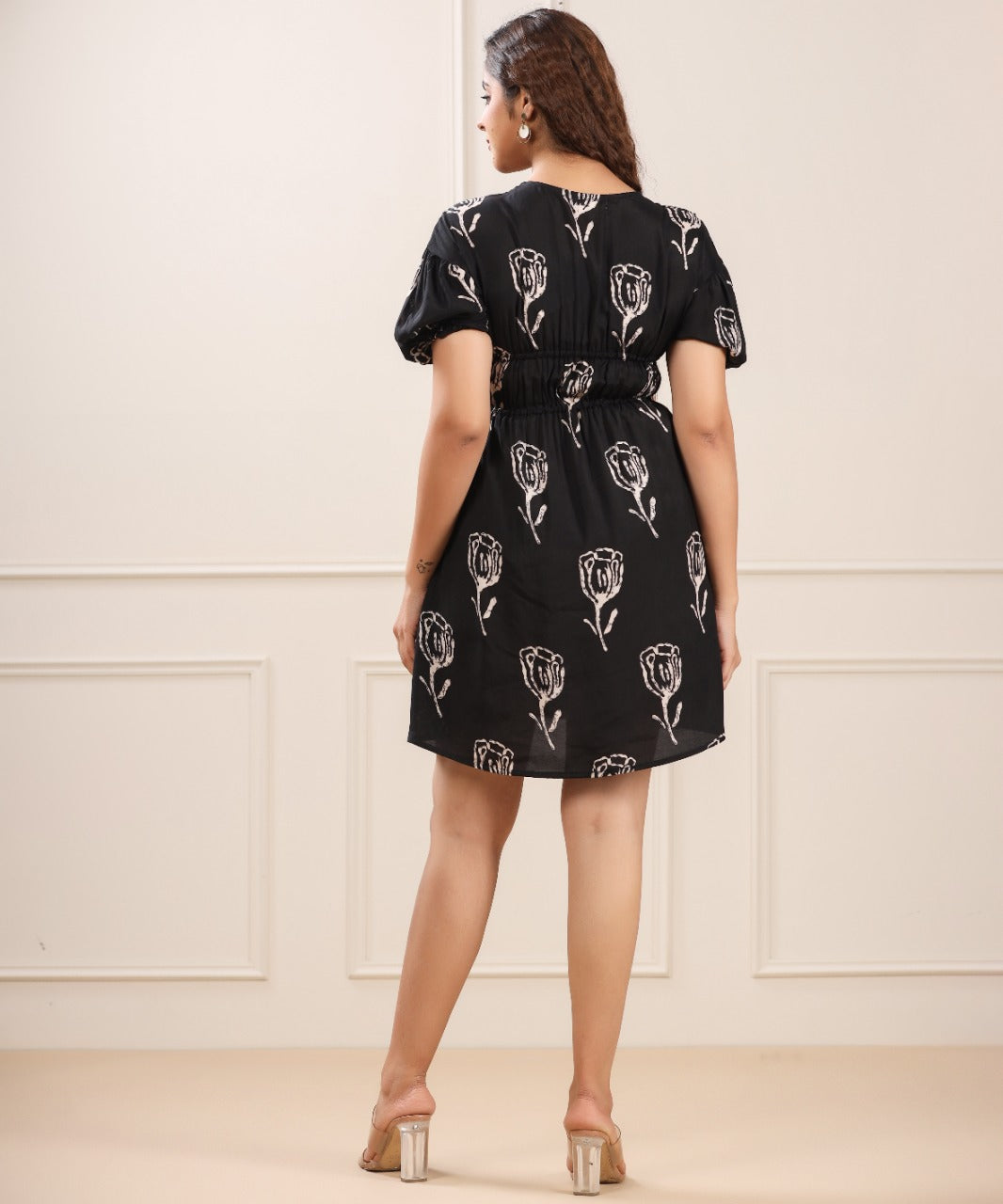 Black Rose Russian Silk Mini Dress