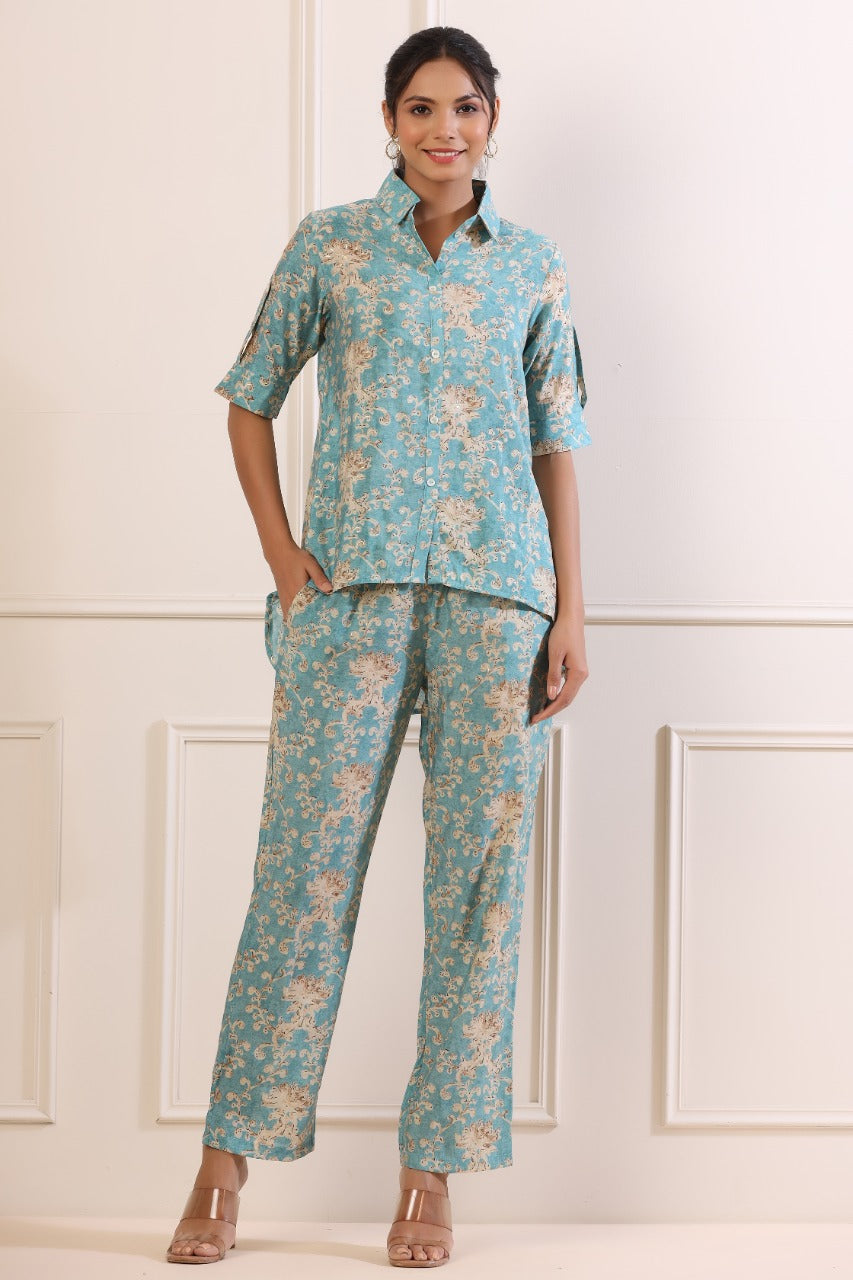 Roman Russian Silk Blue Co-ord set