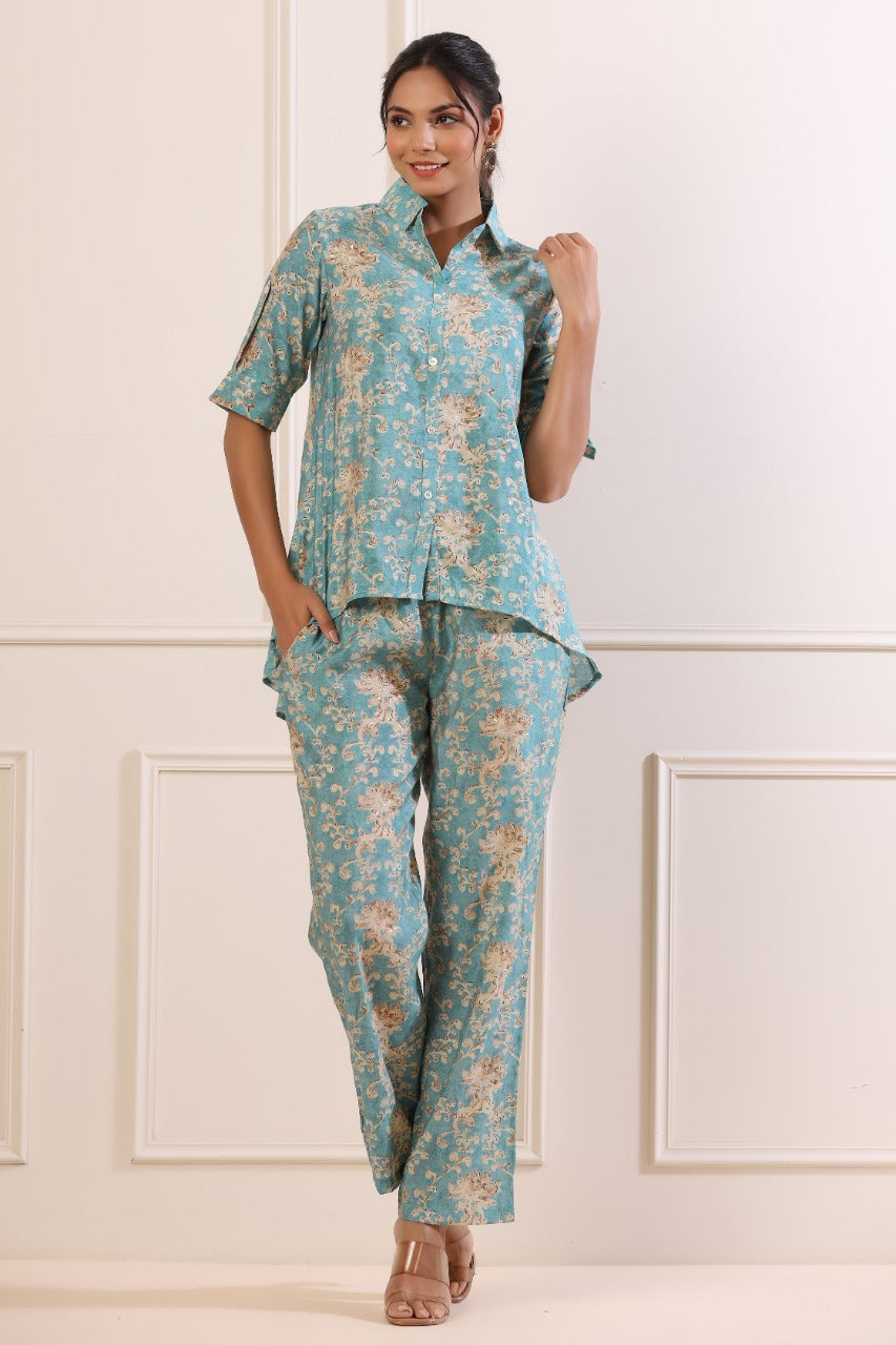 Roman Russian Silk Blue Co-ord set