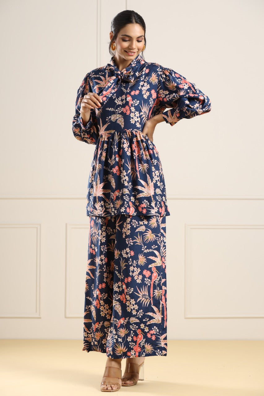 Forrest Earthy on Blue Russian Silk Co-ord Set