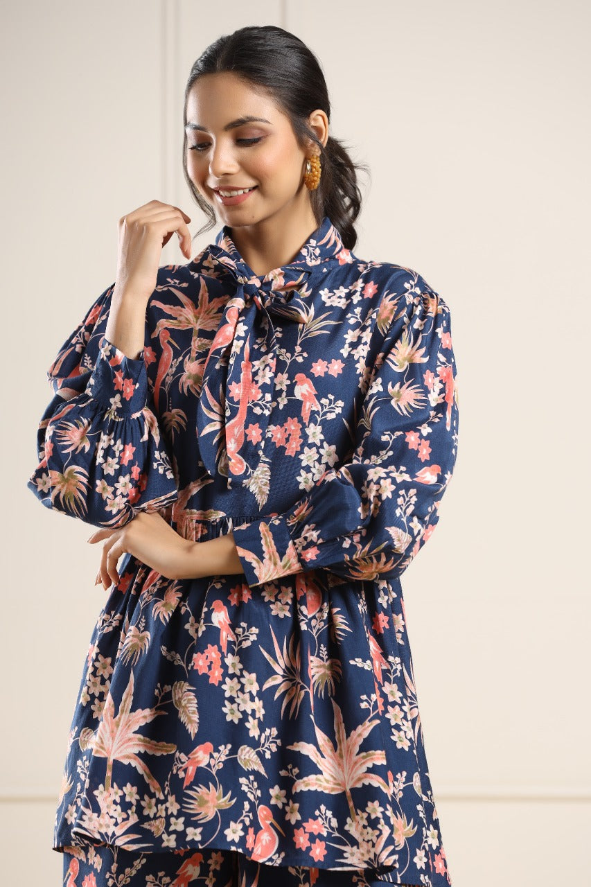 Forrest Earthy on Blue Russian Silk Co-ord Set